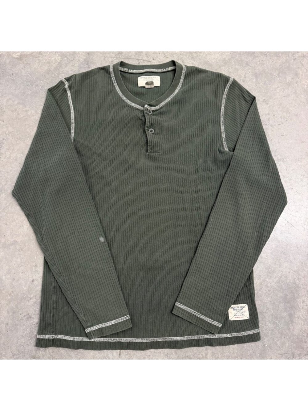 Y2K American Eagle Outfitters Mens Green Long Sleeve Henley Shirt Size M
